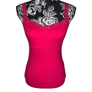 Kirra Pink Lace Trim Rib Knit Tank Top Juniors Medium Built In Bra Floral Cute